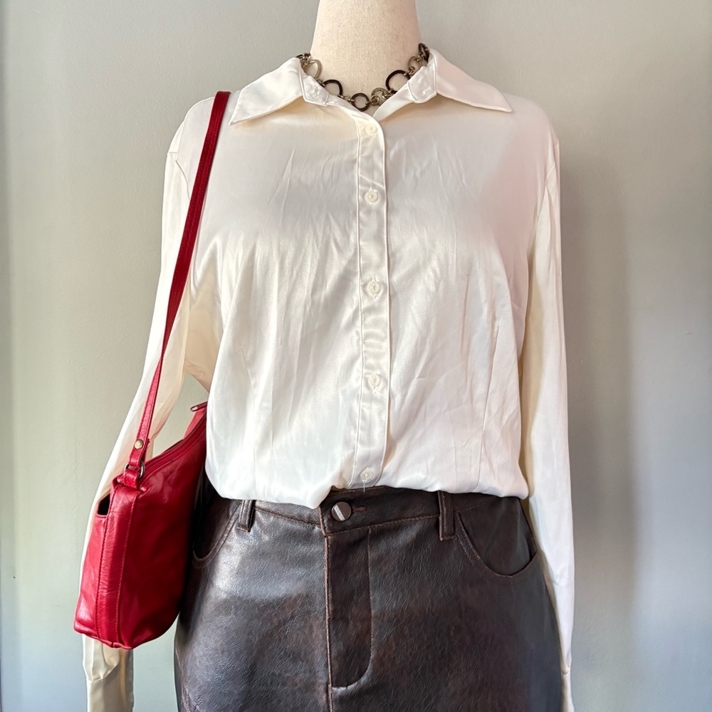 Ivory satin button down blouse